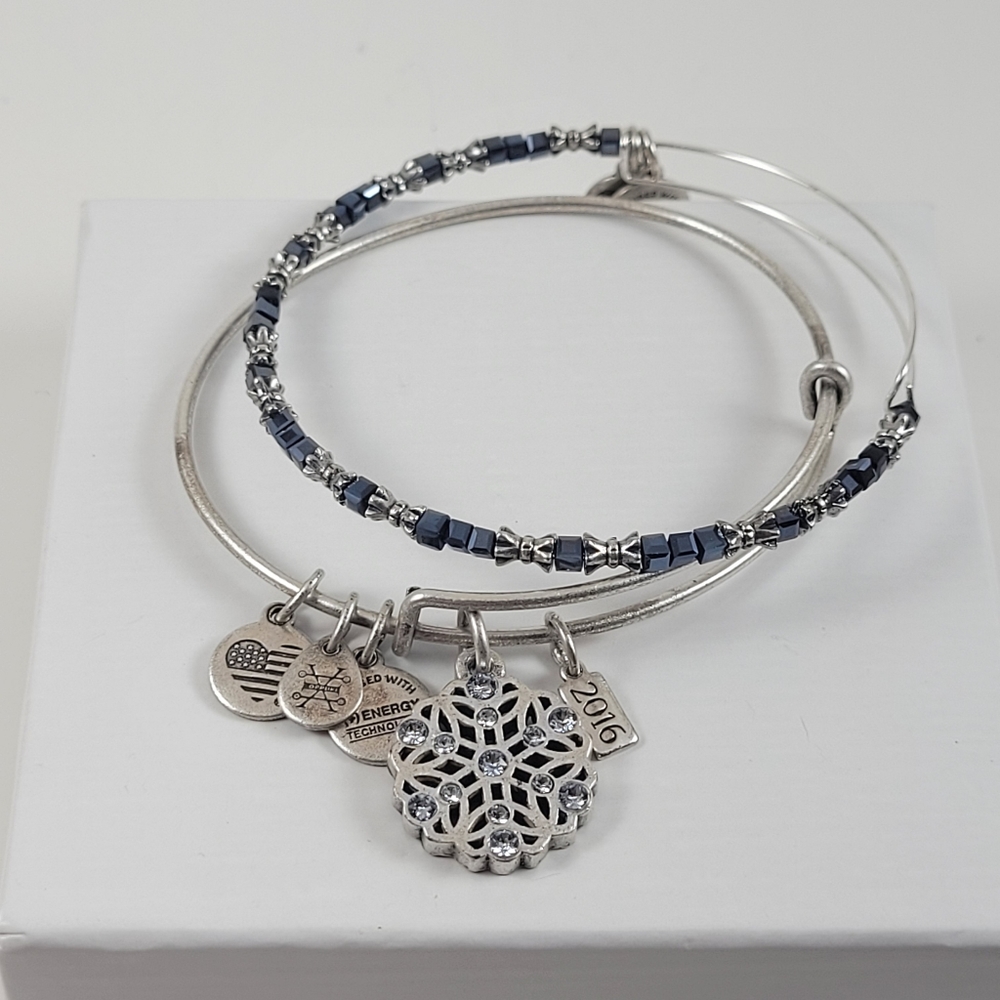Alex and Ani Snowflake and Blue Beads Bangle Bracelets - Picture 5 of 6